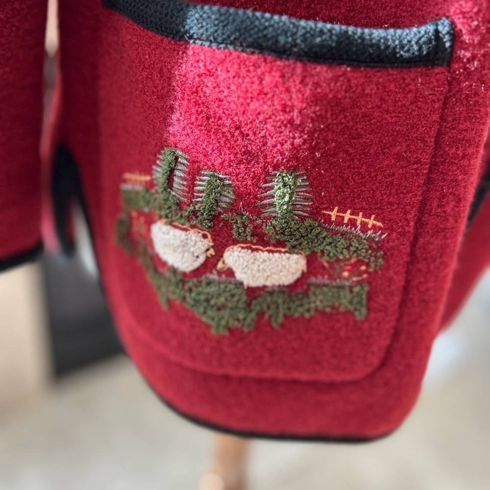 CARTE/Austria Red Boiled Wool Jacket with Black Trim - Picture 3 of 13